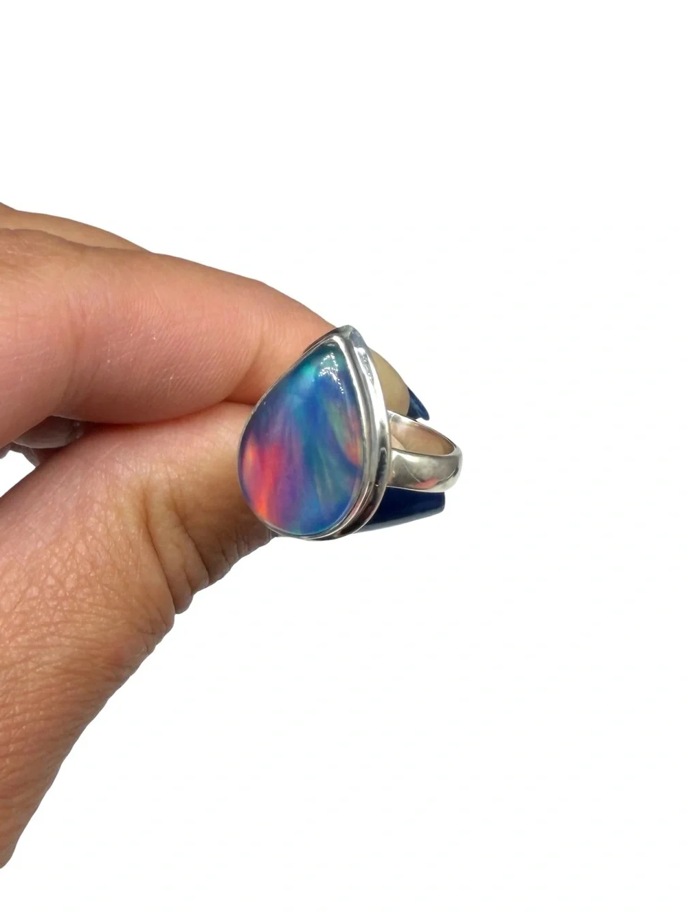 Aurora Fire Opal Ring Size 6.5 Solid 925 Sterling Silver Aura